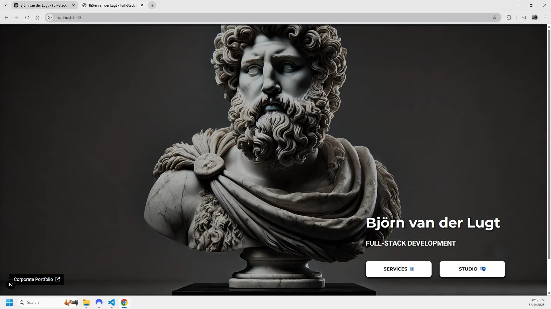 Landing page of my corporate portfolio