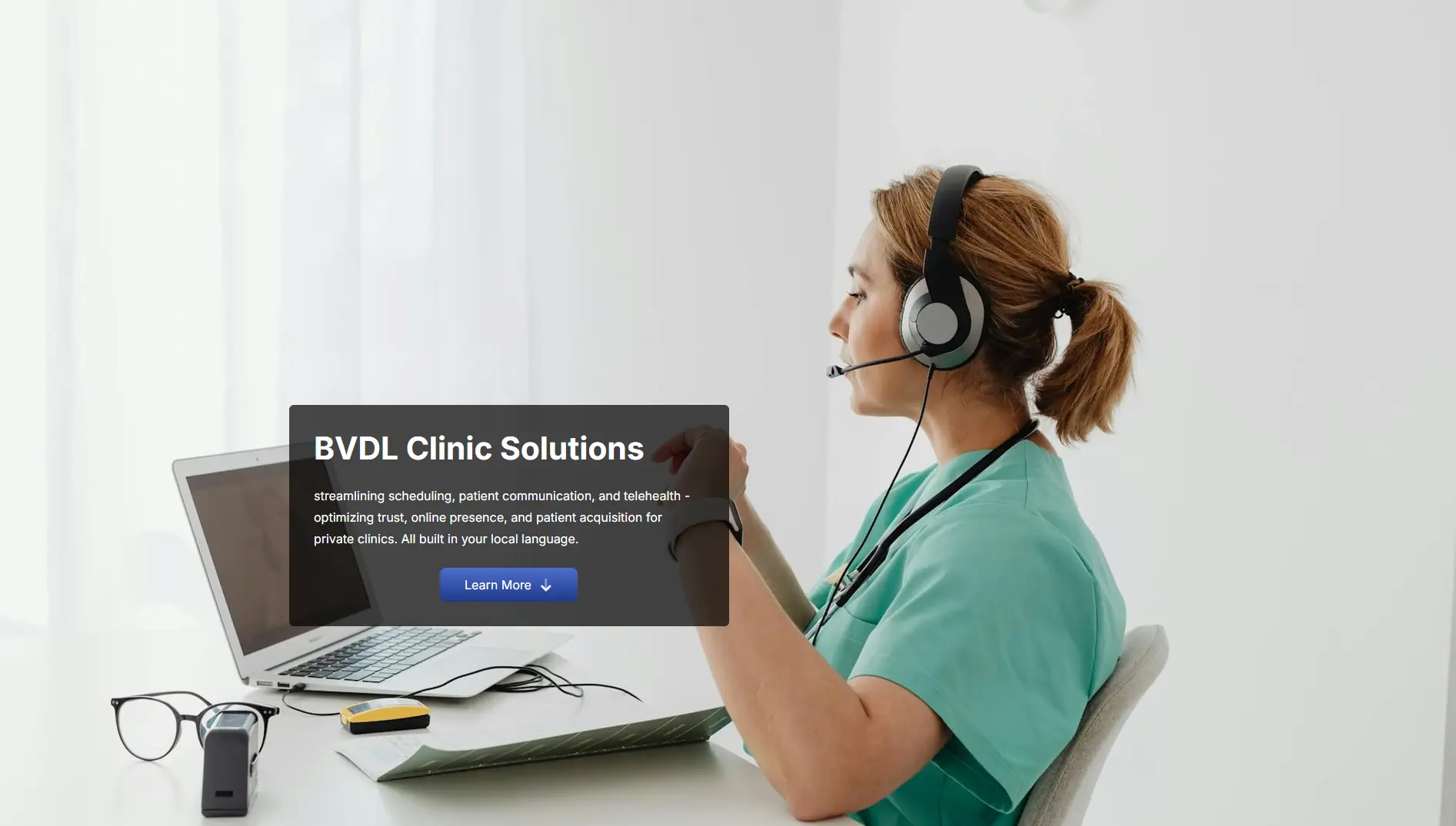Landing page for a developer focusing on delivering solutions for private healthcare clinics