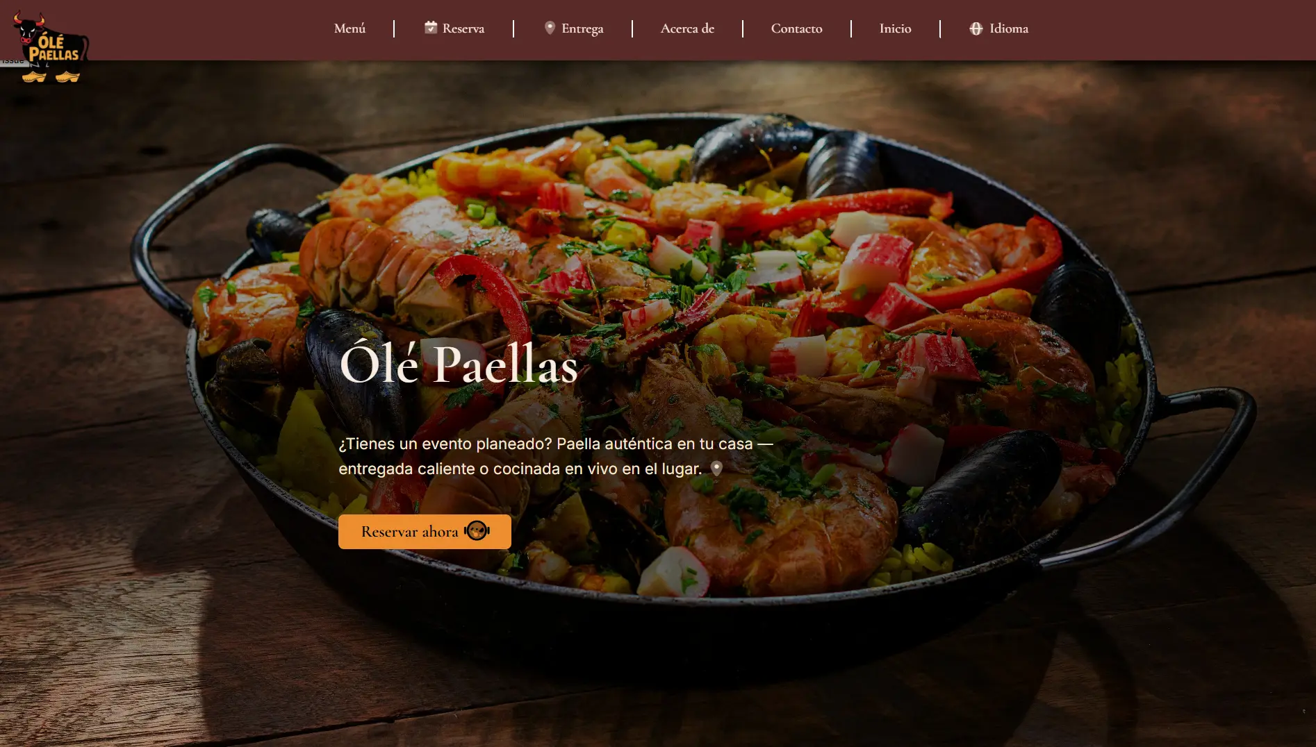 Landing page of a paella catering website